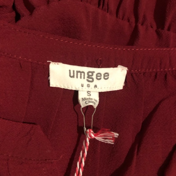 Umgee Bell Ruffle Sleeve Tiered Oversized Short Sleeve In Burgundy. NWT! Sz S - Picture 5 of 9